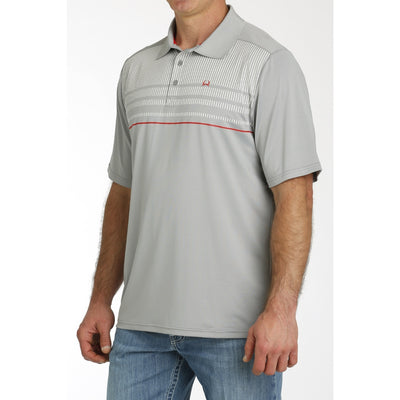 Cinch Mens Grey Striped Polo Shirt 