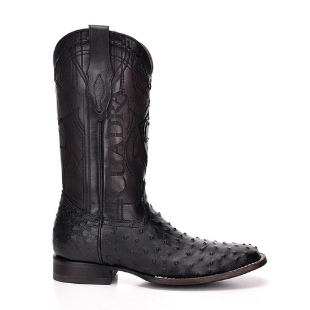 Cuadra Mens Black Genuine Ostrich Leather Square Toe Boots