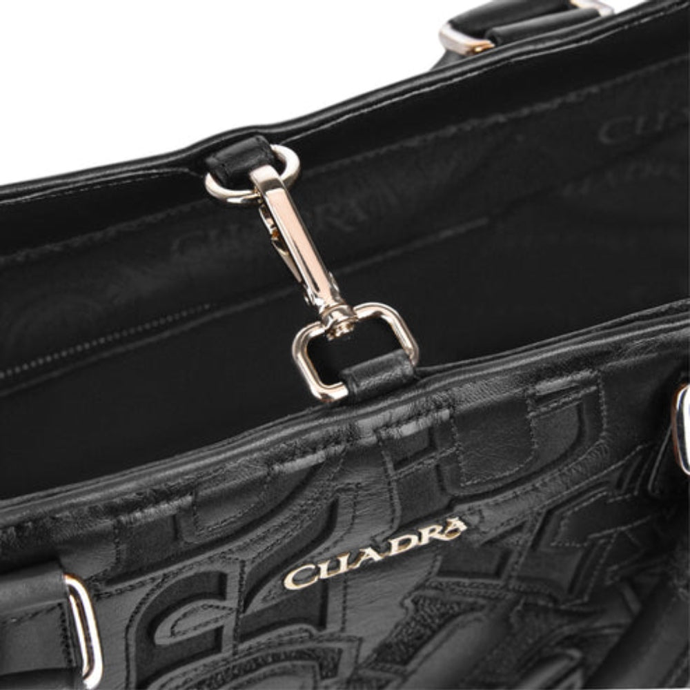 Cuadra Womens Stingray Laser Cut Black Leather Tote Bag