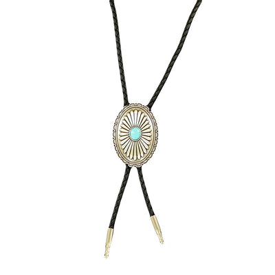 Double S Western Oval Flower Concho with Turquoise Slide Silver Bolo Tie
