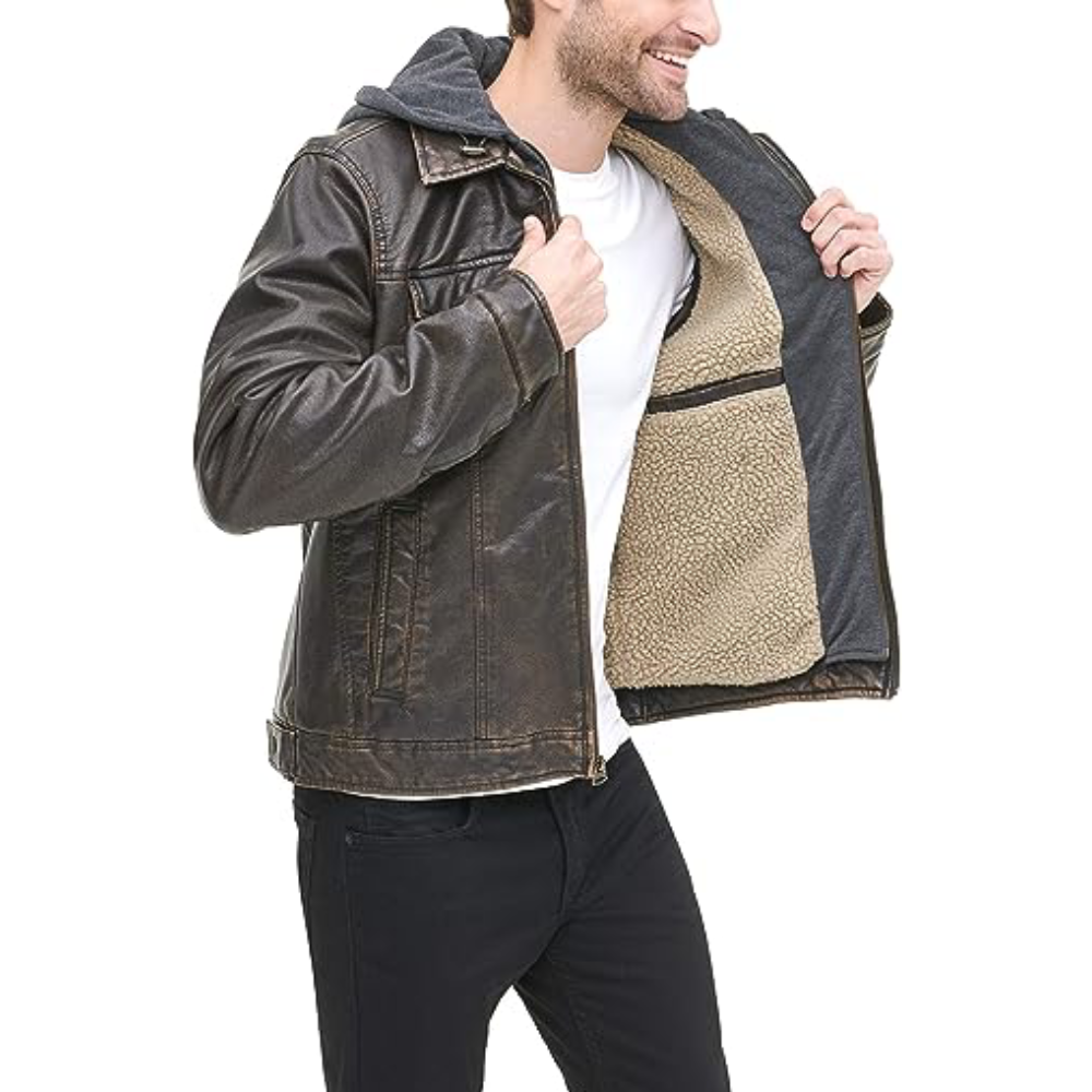 mens leather jacket with hood