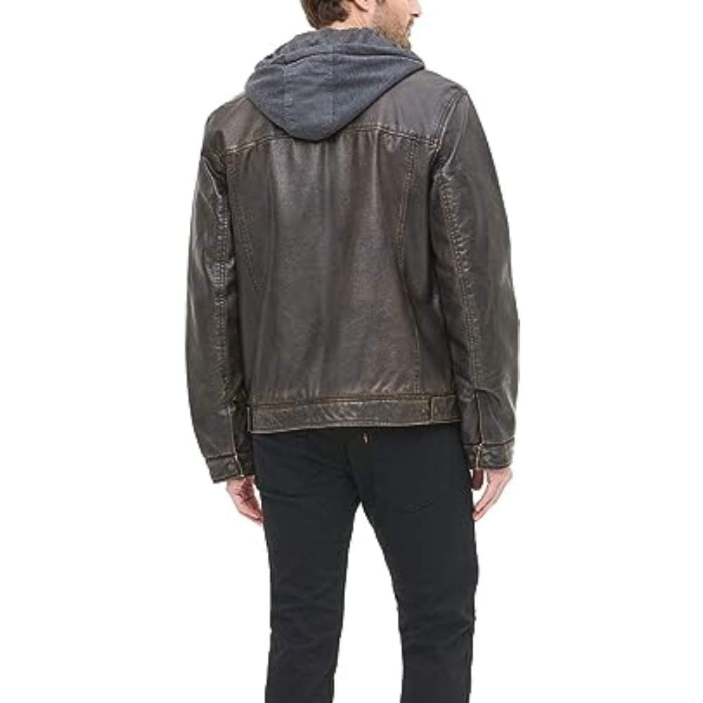 levis faux-leather jacket with hood 