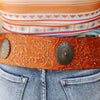 Lucky & Blessed Womens Genuine Leather Studded Wide Belt