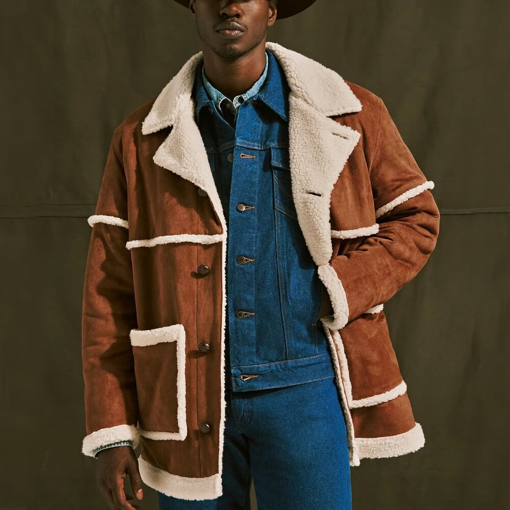 Wrangler Mens Sherpa Faux Suede Cowboy Jacket