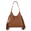 Wrangler Womens Fringe Floral Tooled Hobo Bag Brown
