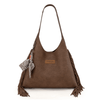 Wrangler Womens Fringe Floral Tooled Hobo Bag Coffee