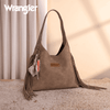 Wrangler Womens Fringe Floral Tooled Hobo Bag Khaki