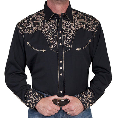 Scully Mens Long Sleeve Embroidered Scroll Shirt