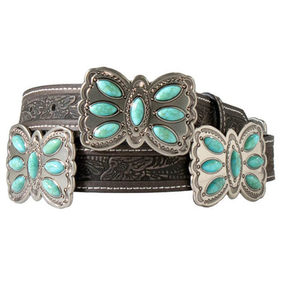 Angel Ranch Womens Leather Butterfly Conchos Belt Black