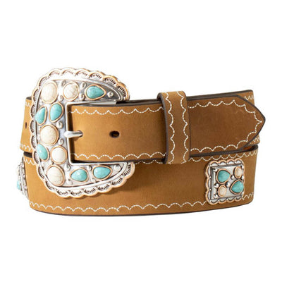 Angel Ranch Womens Rectangle Scalloped Conchos Belt Brown