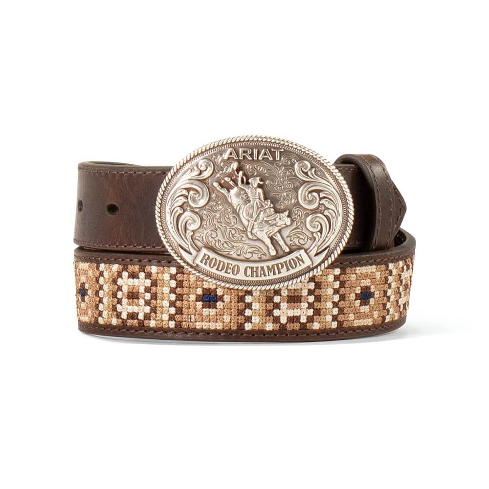 Ariat Boys Embroidered Rattlesnake Pattern Belt Brown - A1308402