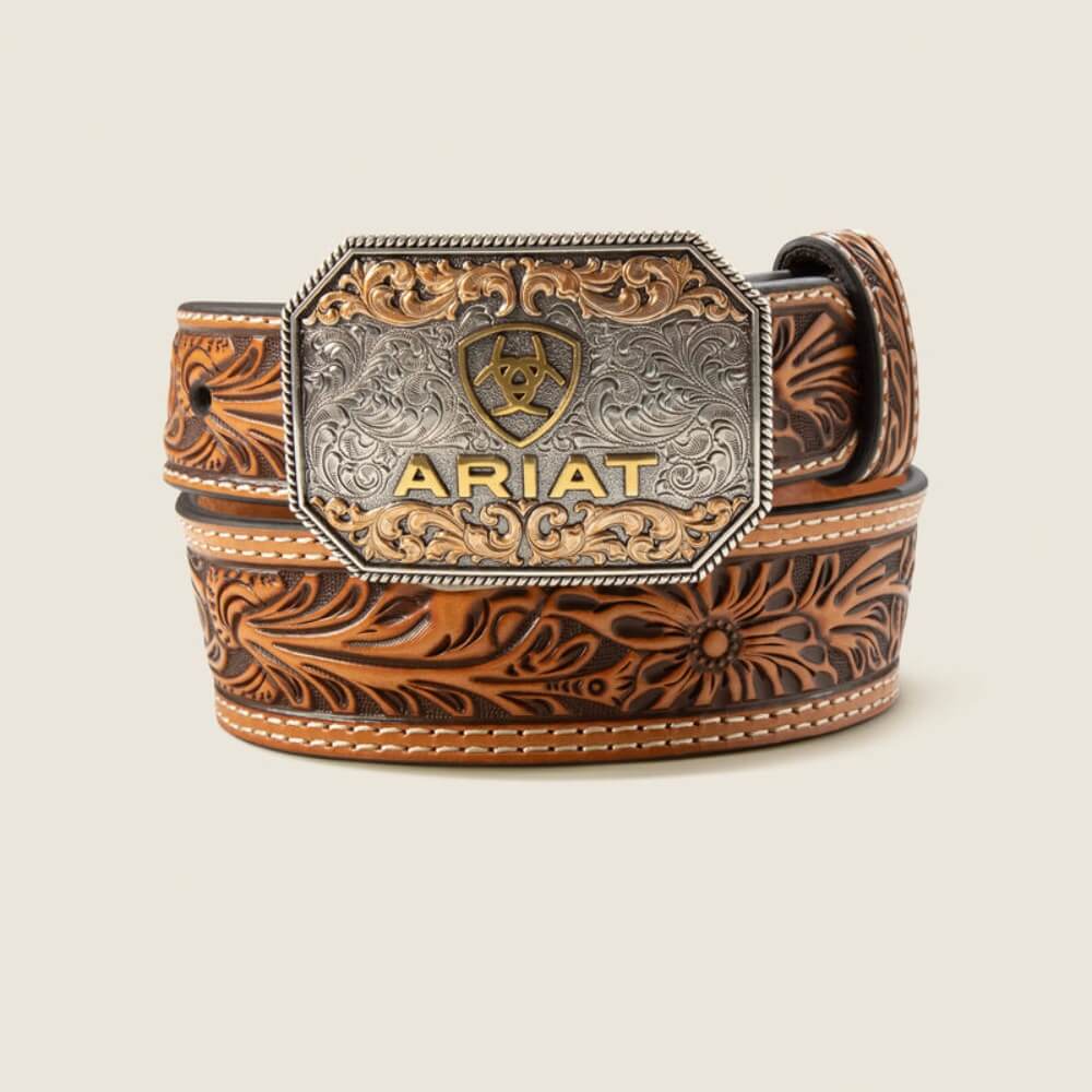 Ariat Boys Floral Tooled Belt Tan