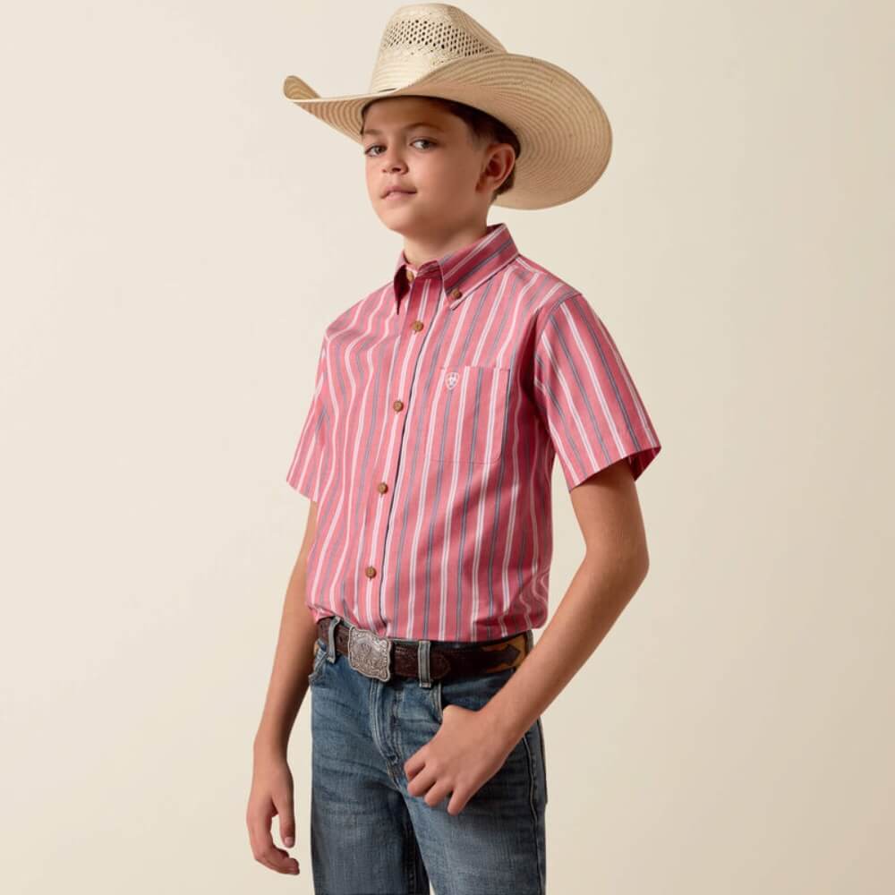 Ariat Boys Pro Series Bobby Shirt Hibiscus Red Stripe - 10073638
