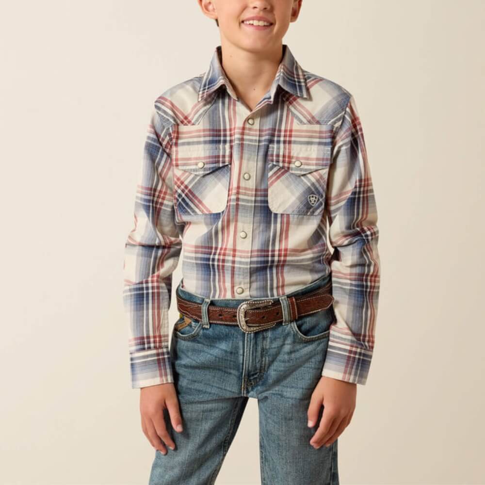 Ariat Boys Retro Hawthorn Snap Shirt Dawn Blue Plaid - 10071172