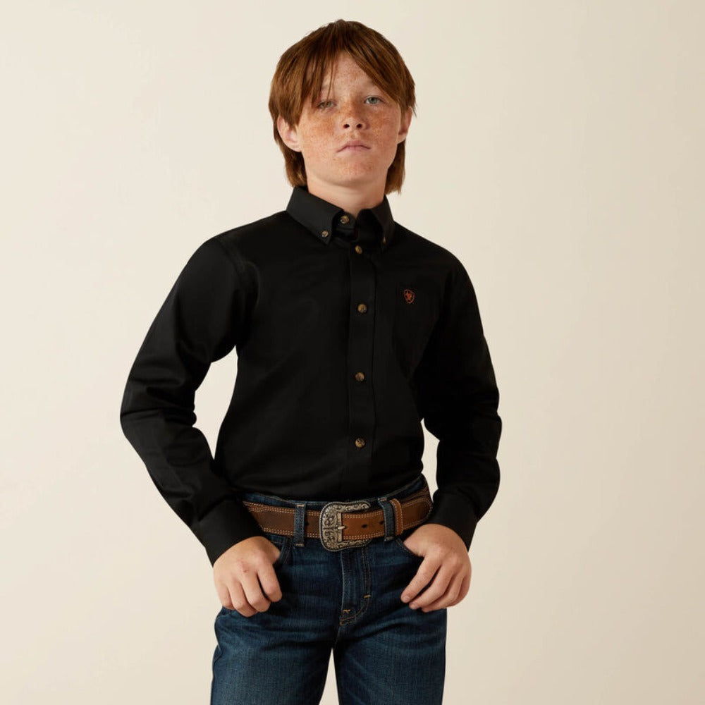 Ariat Boys Solid Black Twilll Classic Fit Shirt - 10030161