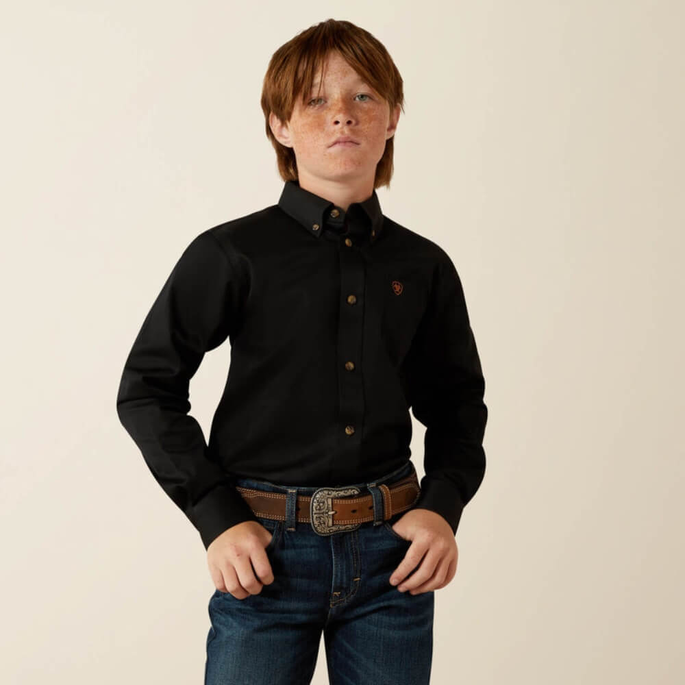 Ariat Boys Solid Black Twilll Classic Fit Shirt - 10030161