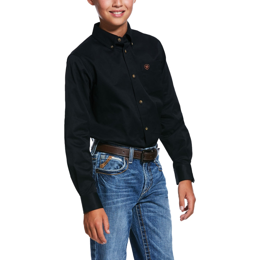 Ariat Boys Solid Black Twilll Classic Fit Shirt - 10030161