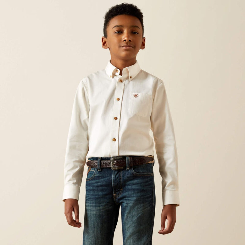 Ariat Boys Solid White Twill Classic Fit Shirt - 10030162