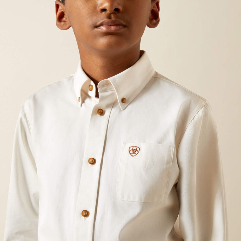 Ariat Boys Solid White Twill Classic Fit Shirt - 10030162