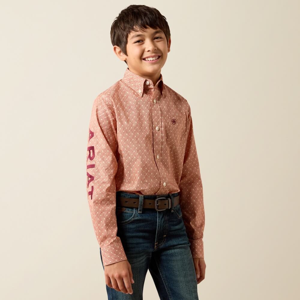 Ariat Boys Team Dixon Classic Fit Shirt Ketchup Geo Print/Fudge - 10079373