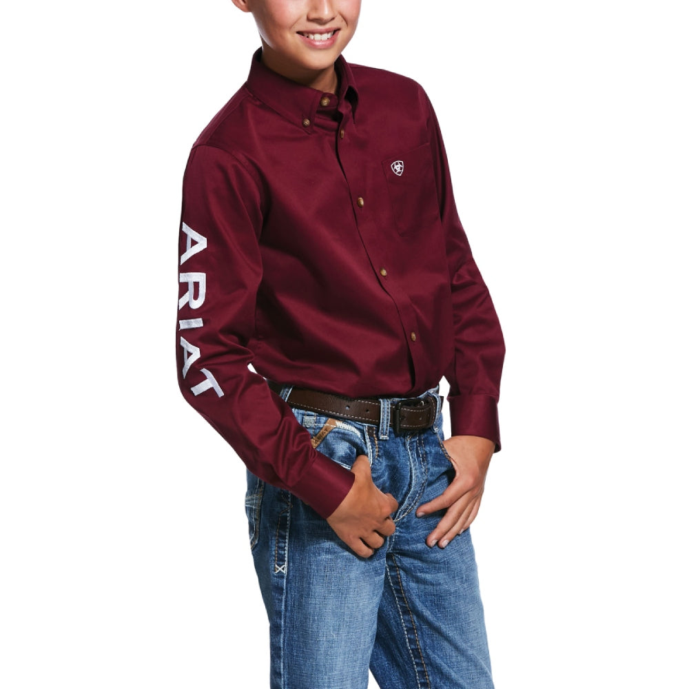Ariat Boys Team Logo Burgundy Twill Classic Fit Shirt - 10030163