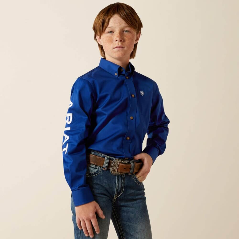 Ariat Boys Team Logo Ultramarine Blue Twill Classic Fit Shirt - 10030164