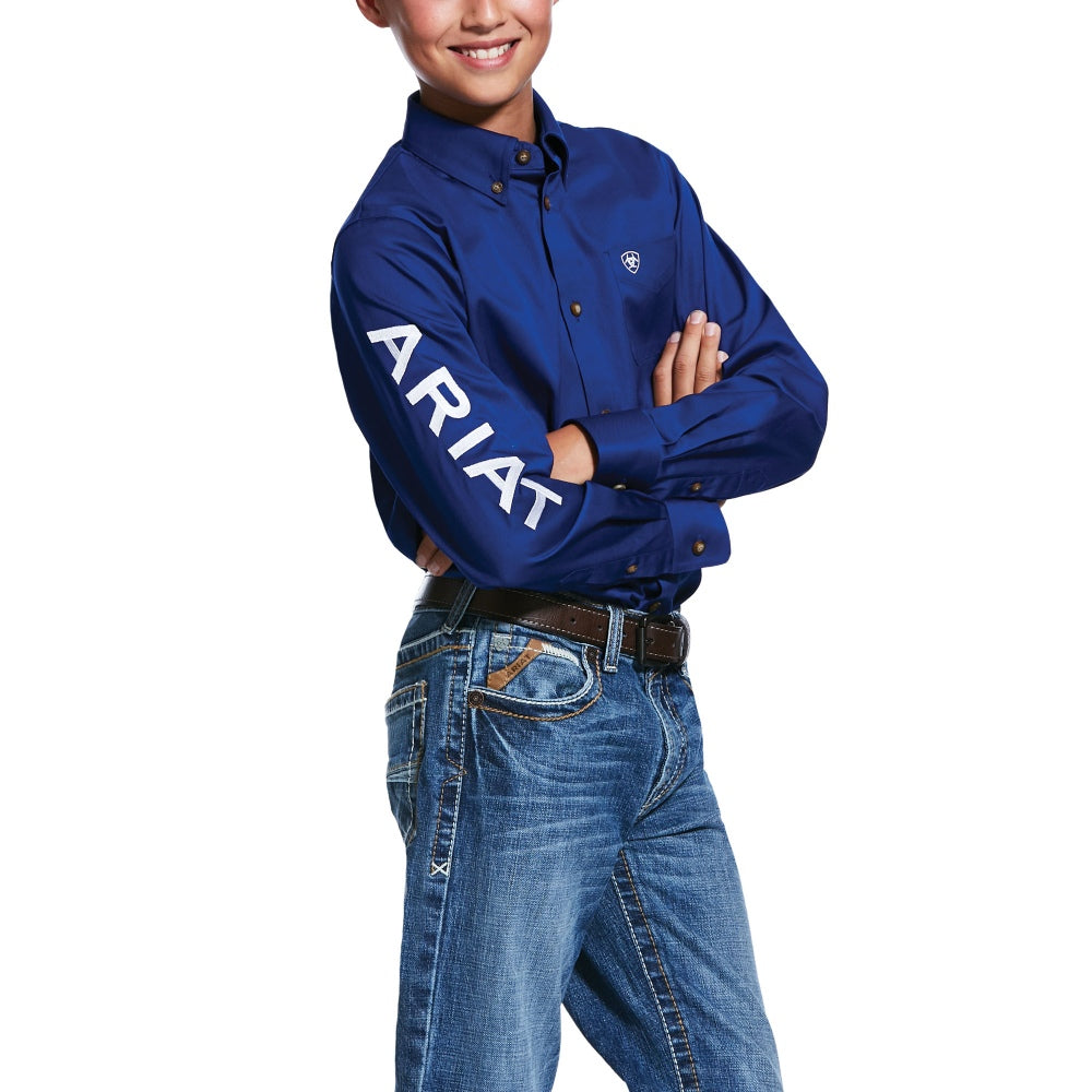 Ariat Boys Team Logo Ultramarine Blue Twill Classic Fit Shirt - 10030164
