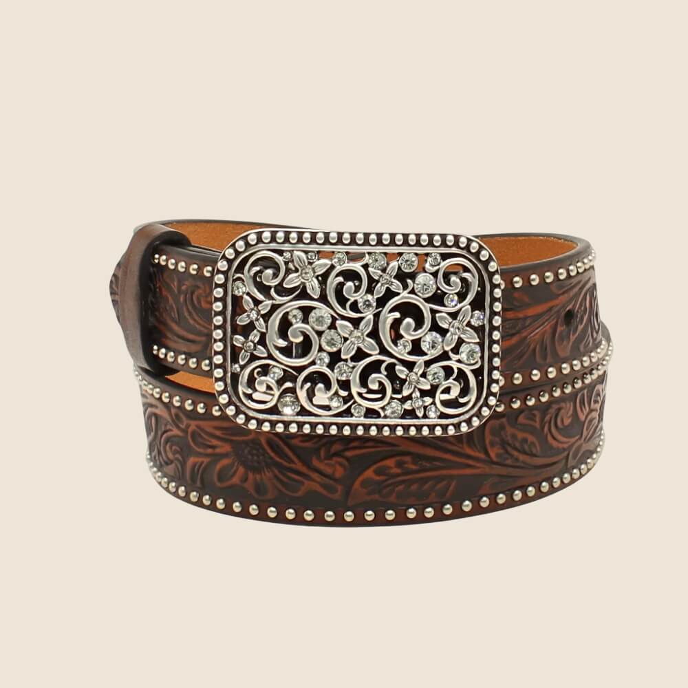 Ariat Girls Brown Floral Embossed Belt - A1303602
