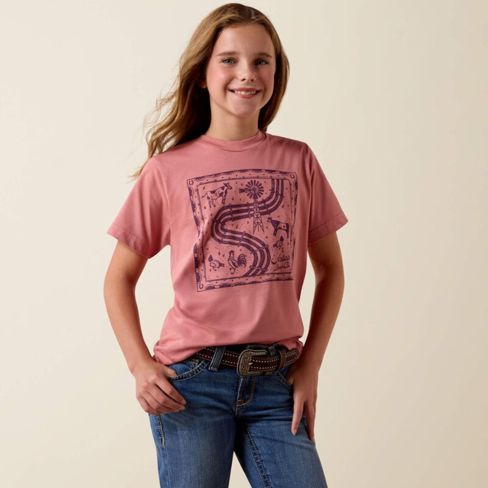 Ariat Girls Farm Quilt T-Shirt Mauvelous - 10078376