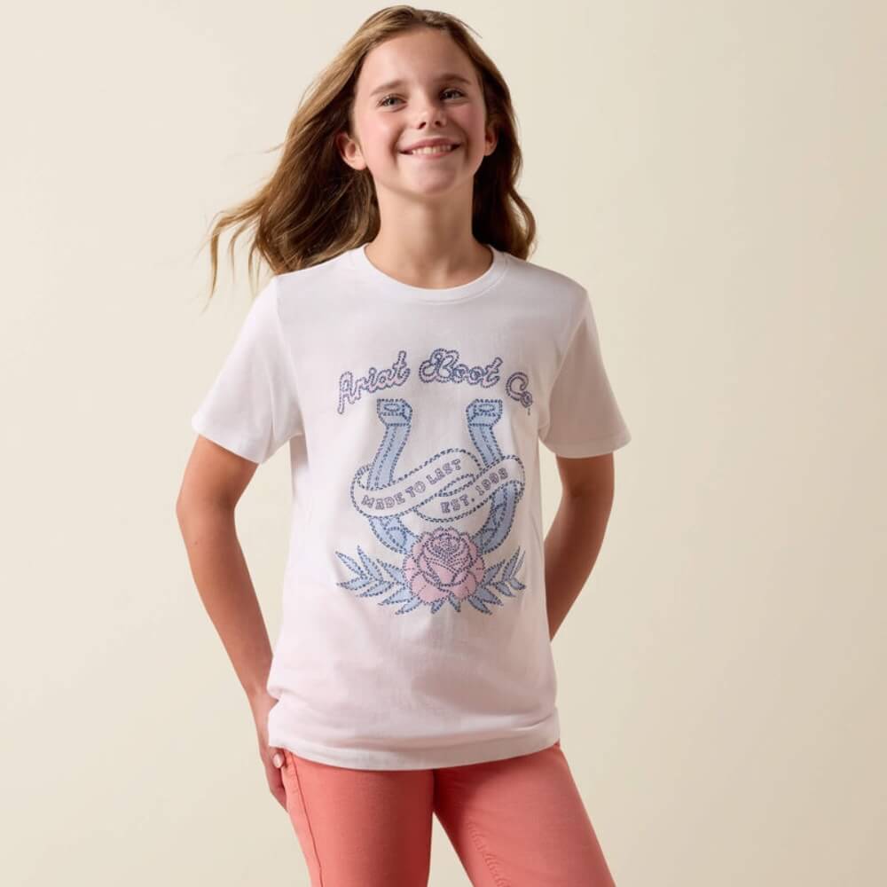 Ariat Girls Horseshoe Western Collage T-Shirt White - 10078387