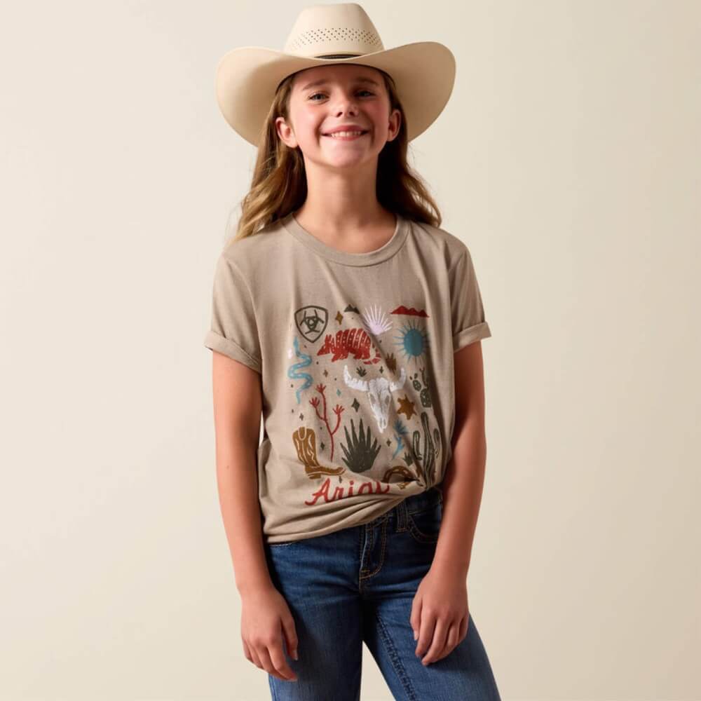 Ariat Girls Western Collage T-Shirt Tan - 10078385