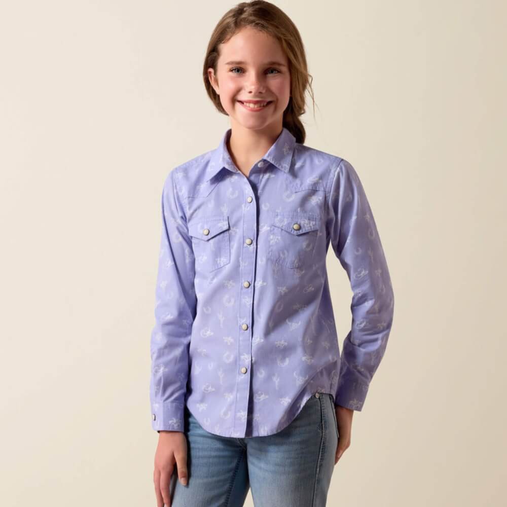 Ariat Girls Western Motifs Shirt Lavender - 10073448