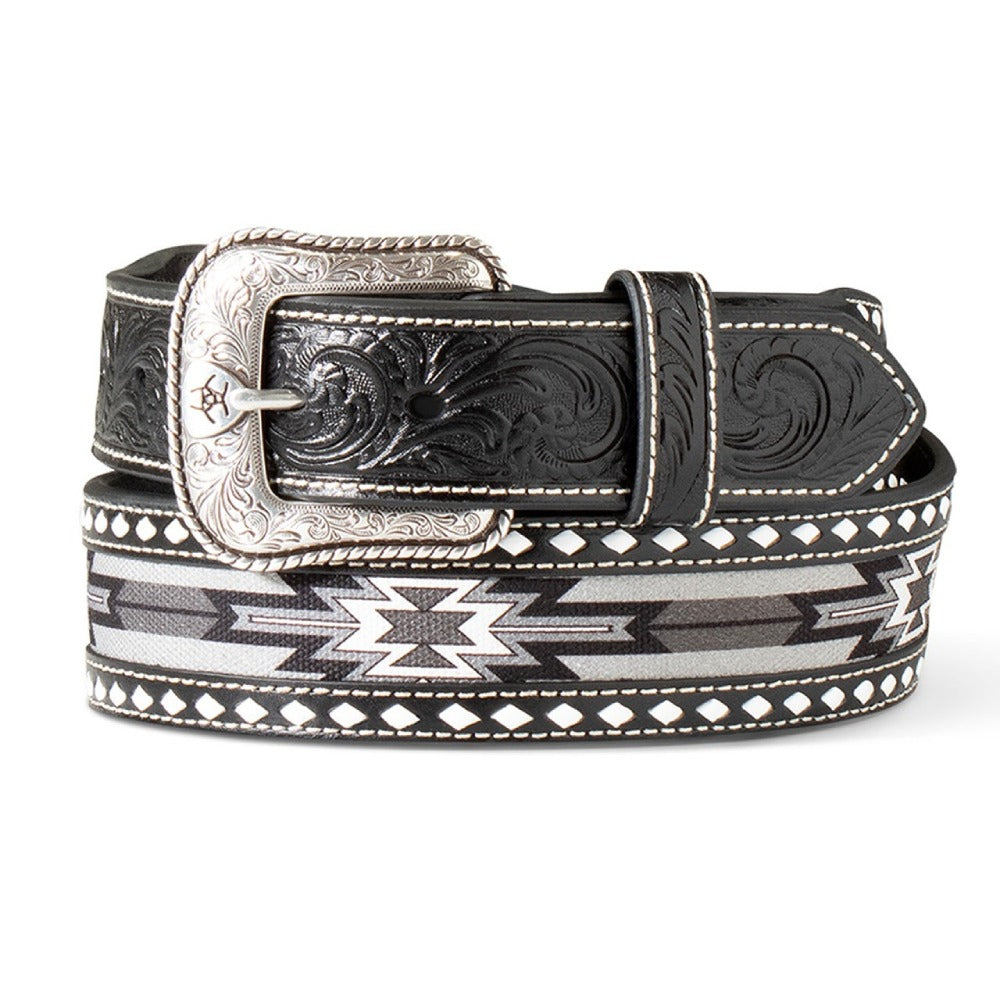 Ariat Mens Southwestern Black Belt | Buck Lace Stitching