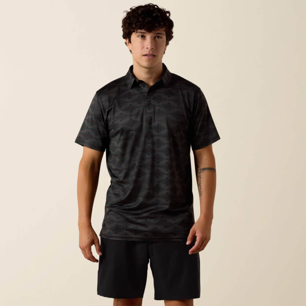 Ariat Mens All Over Print Classic Fit Polo Shirt Charcoal Heather - 10076065