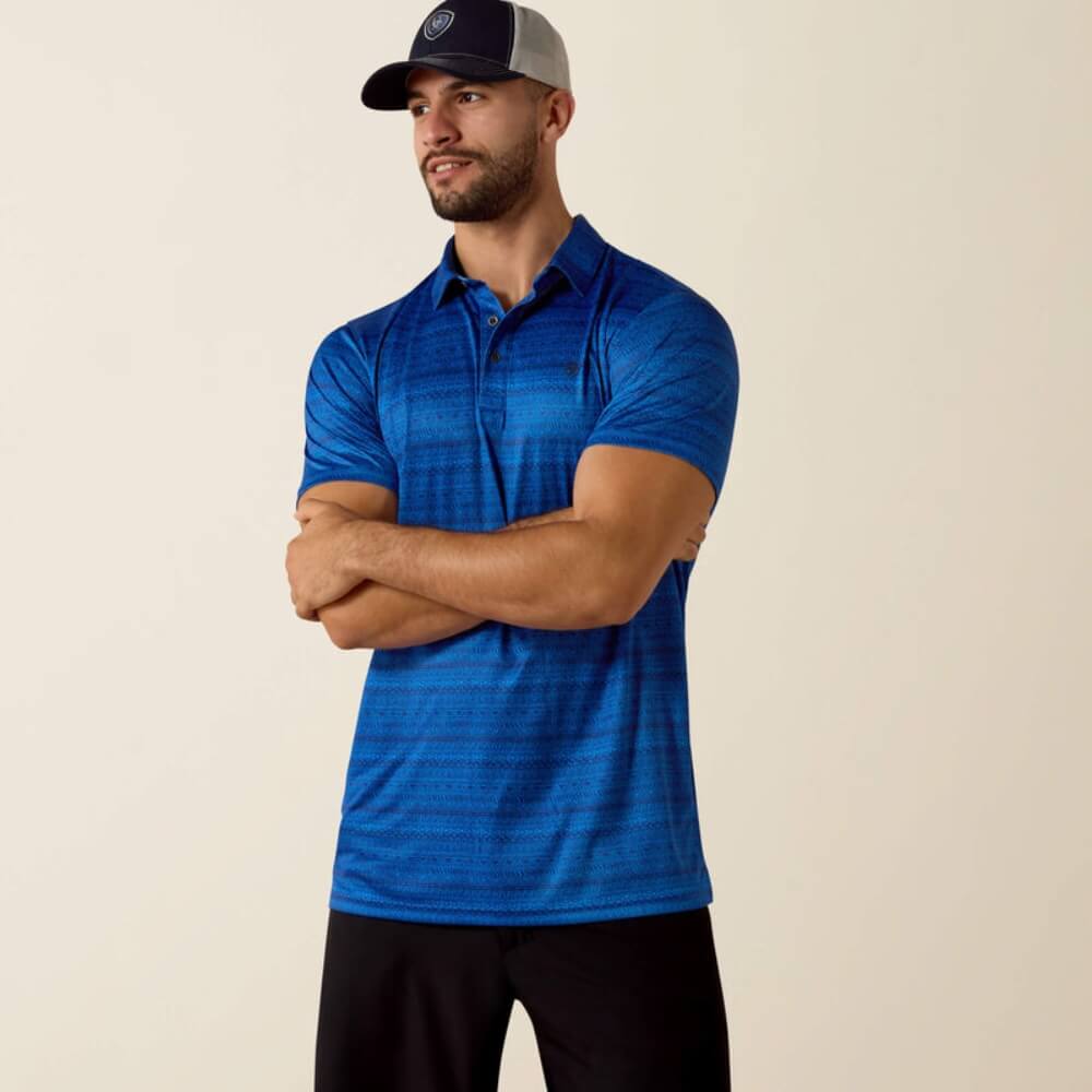 Ariat Mens All Over Print Fitted Polo Shirt Blue - 10073434