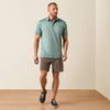 Ariat Mens All Over Print Heathered Fitted Polo Shirt Beach Glass - 10073585