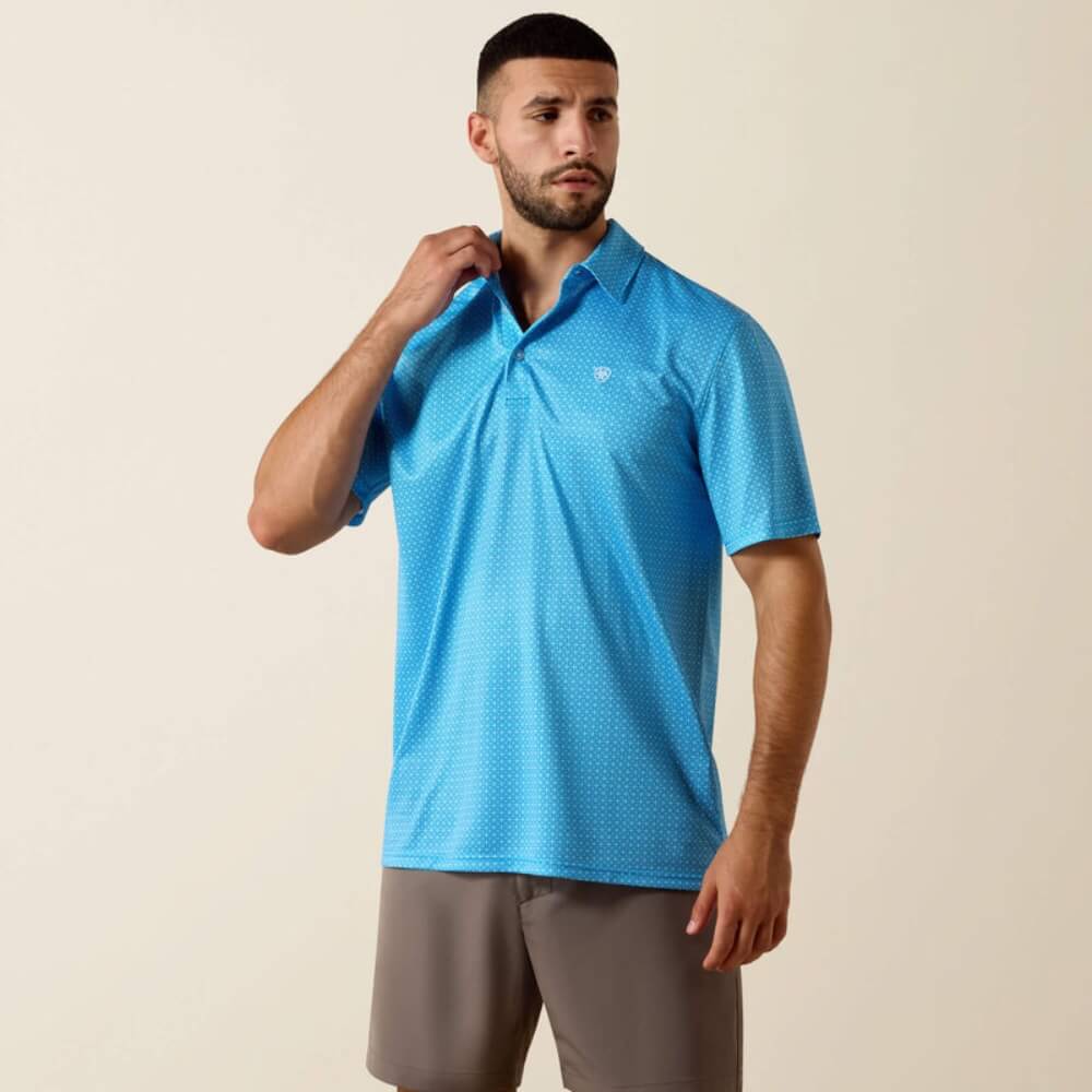 Ariat Mens All Over Print Polo Shirt Ibiza Blue - 10073468