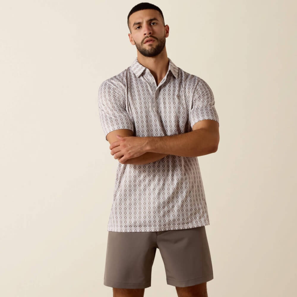 Ariat Mens All Over Print Polo Shirt Taupe Grey - 10073469