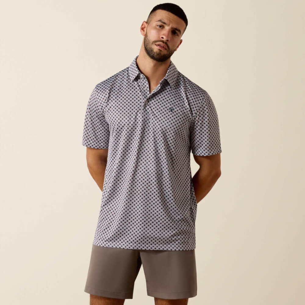 Ariat Mens All Over Print Polo Shirt White Geo - 10073471