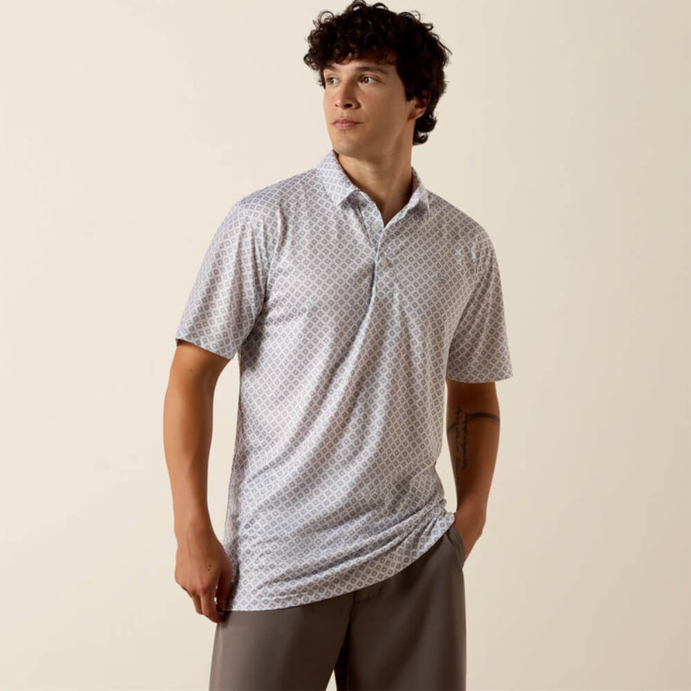 Ariat Mens All Over Print Polo Shirt White Multi - 10076068