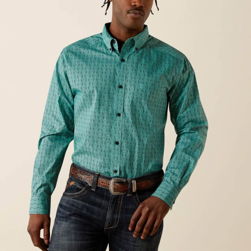 Ariat Mens Berger Fitted Shirt Long Sleeve Shirt Green