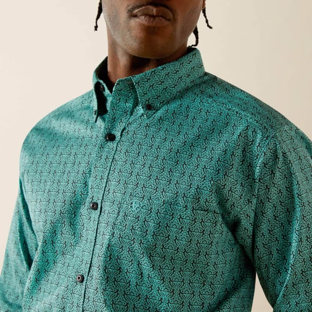 Ariat Mens Berger Fitted Shirt Long Sleeve Shirt Green