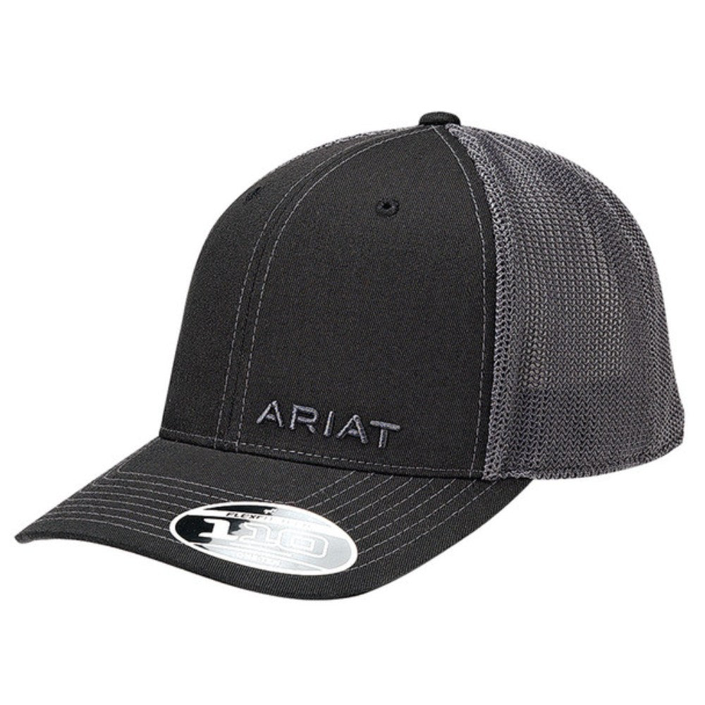 Ariat Mens Black Text Offset Mesh Cap - 1597501