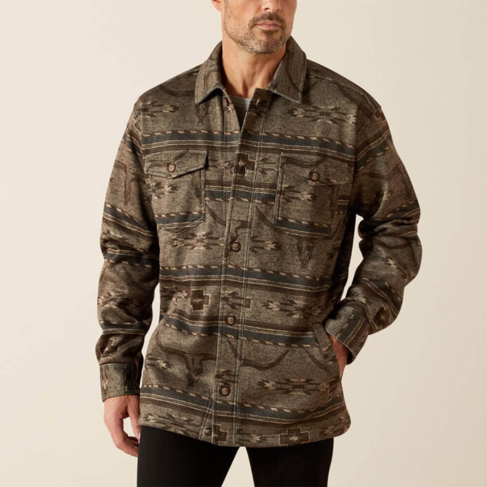 Ariat Mens Caldwell Printed Shirt Jacket Beige - 10062681