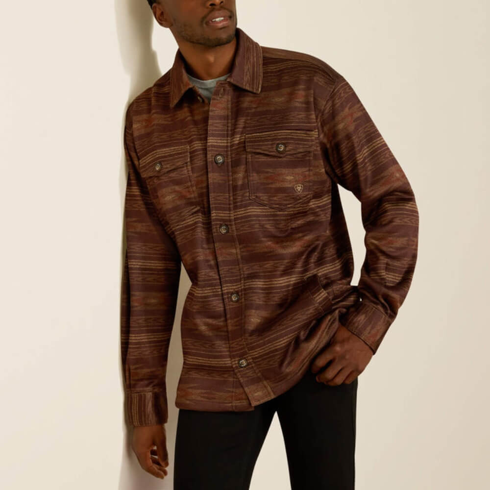Ariat Mens Caldwell Printed Shirt Jacket Maroon - 10062680