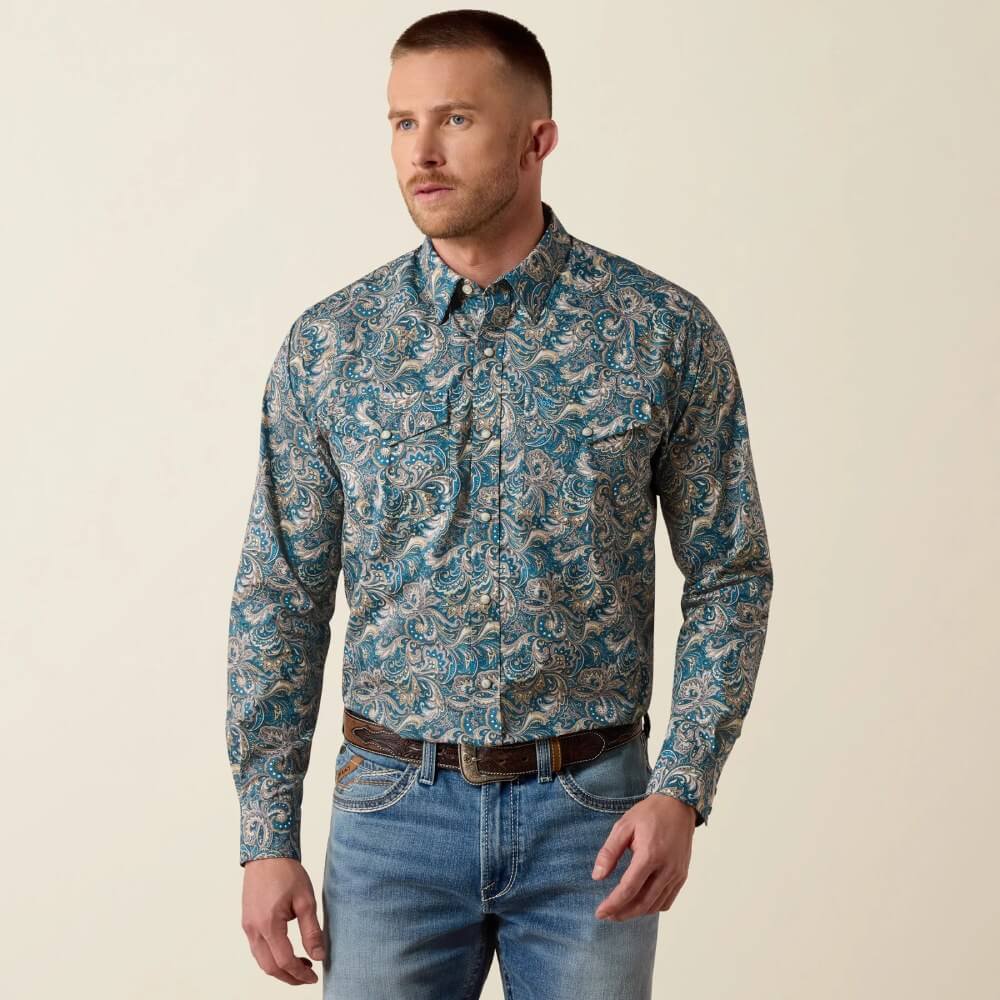 Ariat Mens Cedric Classic Fit Snap Shirt Blue - 10079534