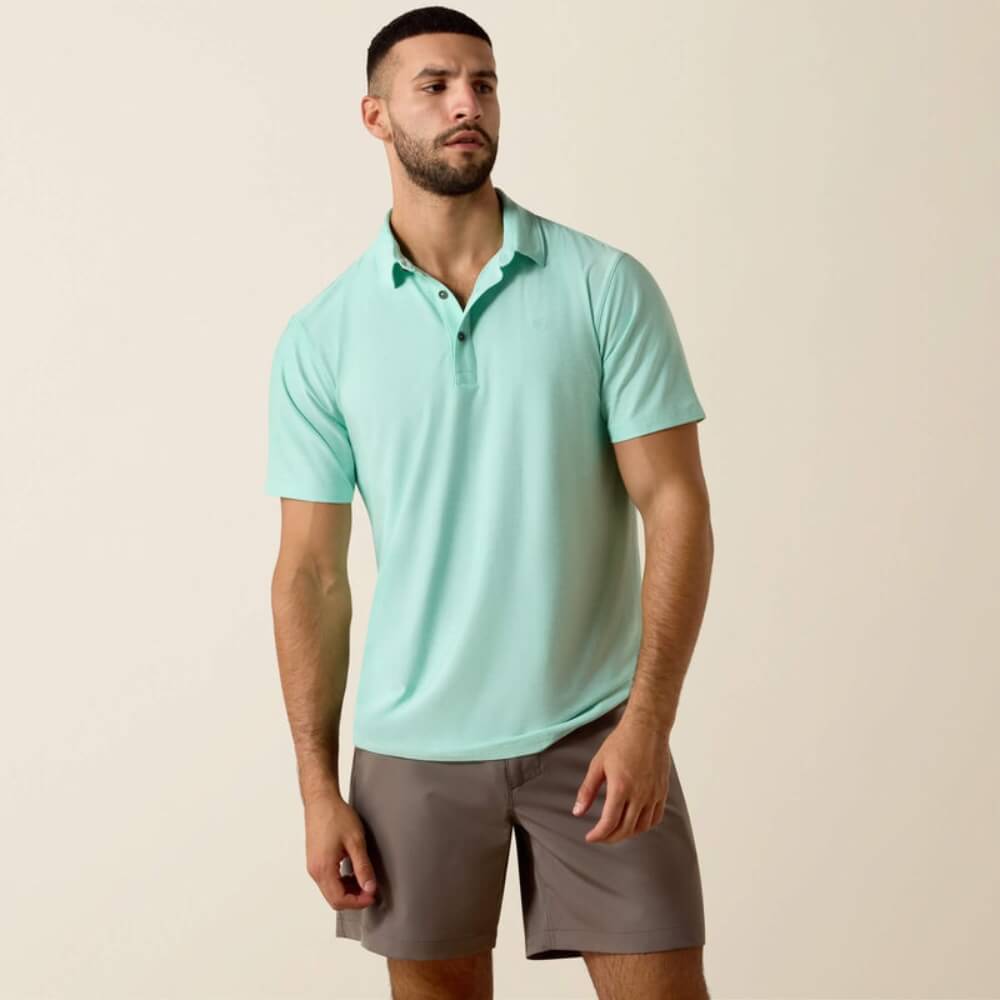 Ariat Mens Charger 2.0 Fitted Polo Shirt Beach Glass - 10073466