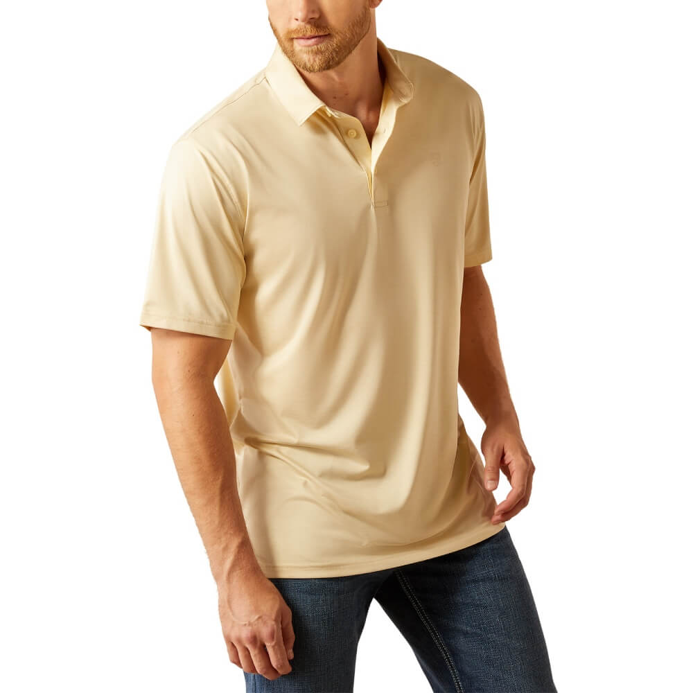 Ariat Mens Charger 2.0 Fitted Polo Shirt Bleached Sand - 10058790