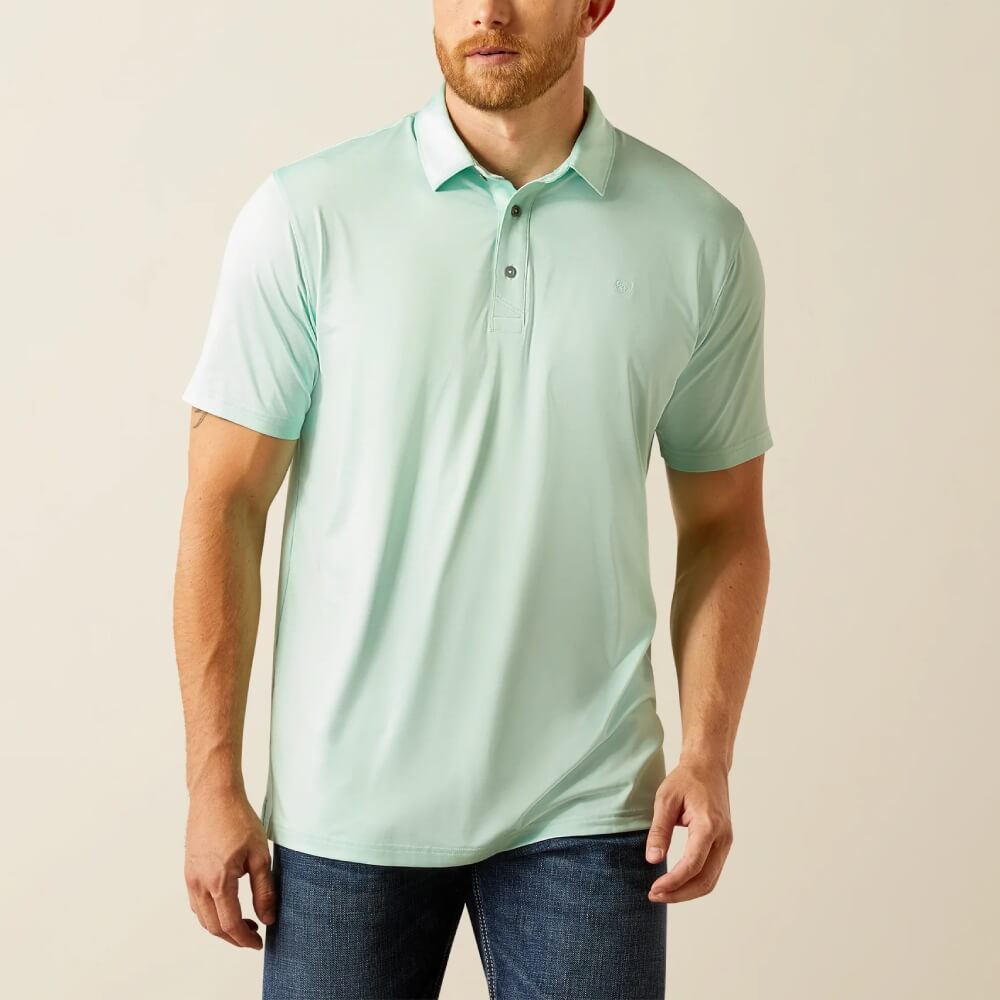 Ariat Mens Charger 2.0 Fitted Polo Shirt Parasail Aqua - 10058779