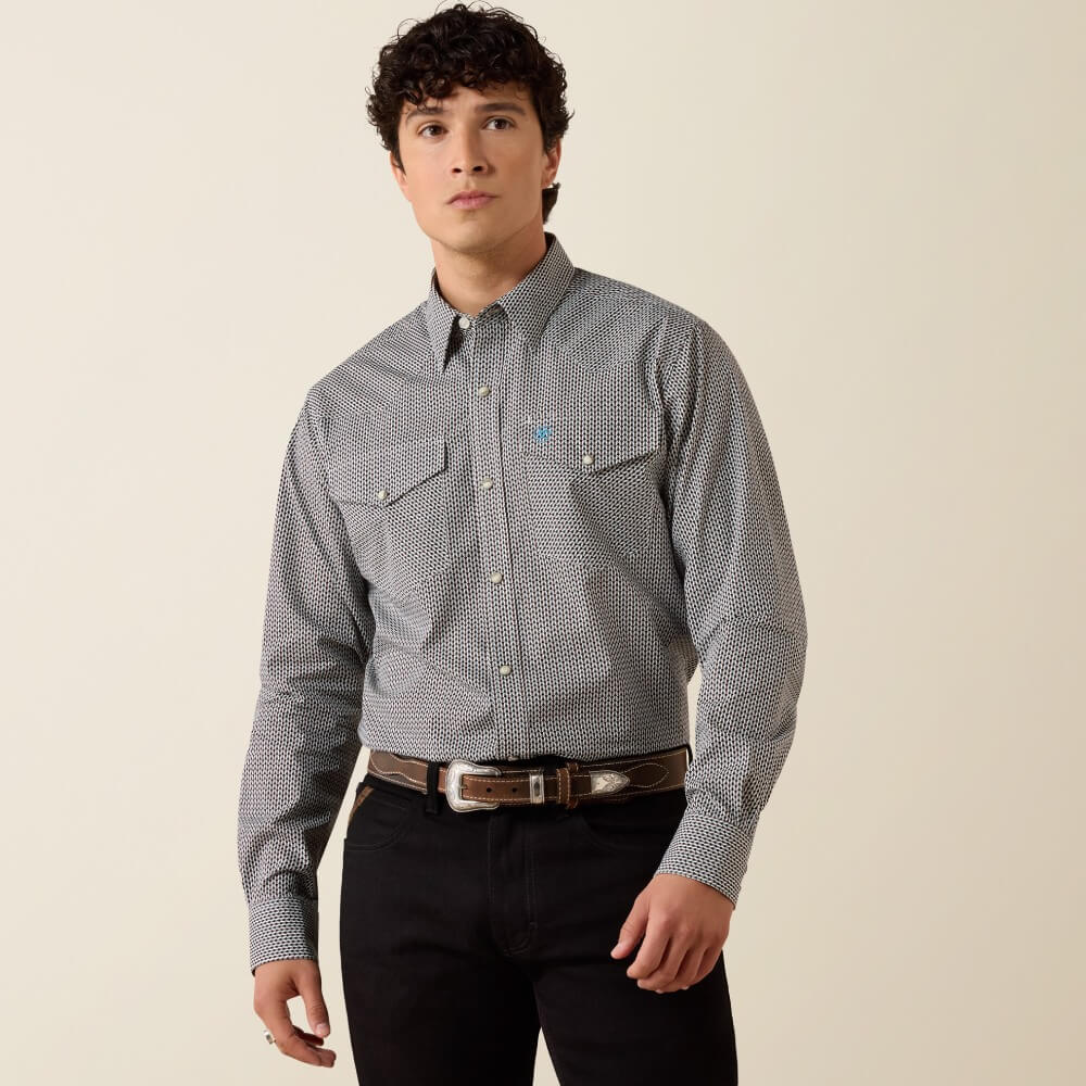 Ariat Mens Chas Long Sleeve Snap Shirt Black/White - 10079510